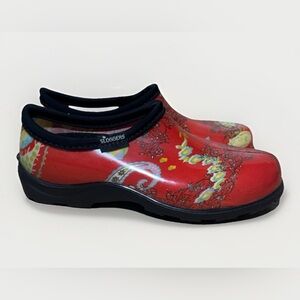 SLOGGERS Red GARDENING SHOES CLOGS Slip On Waterproof Women’s 6 Mules Floral